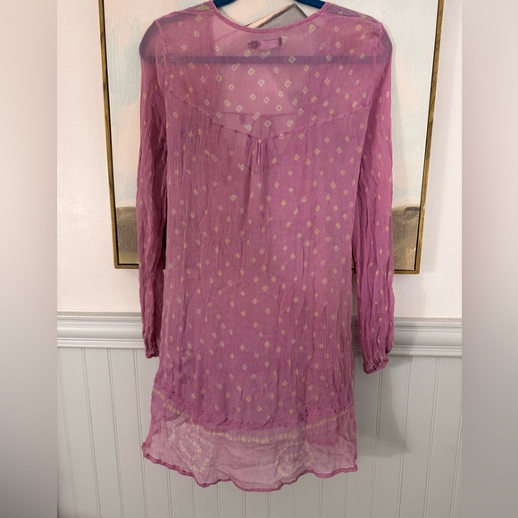 ANTIK BATIK 100% Silk Mulberry Pink Sheer Mini Dress Size M - Picture 8 of 9